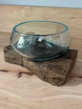 World Market Handcrafted Driftwood & Glass Bowl